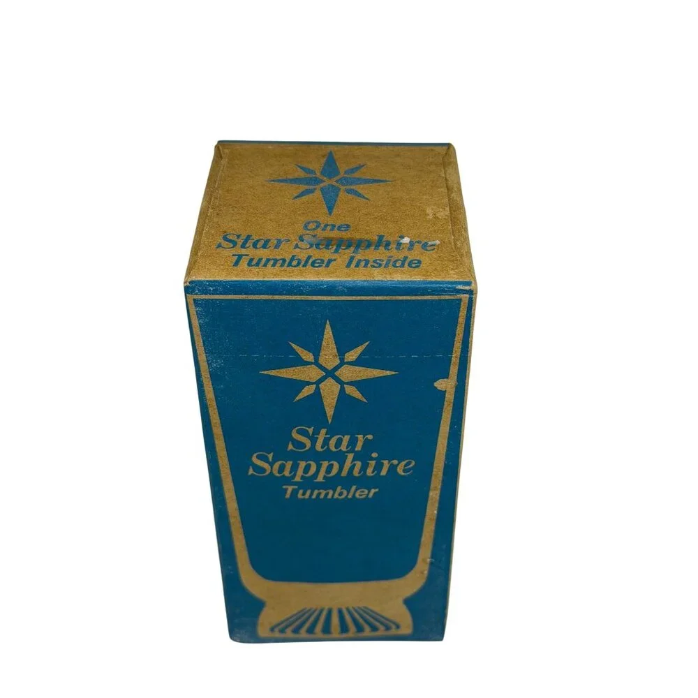 NEW Vintage‎ Star Sapphire Tumbler Glamorize Boxed Drinking Glass Gold Starburst